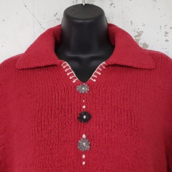 WOOLRICH Women's VINTAGE 90's Grandma V-neck Collar Red Sweater Size Large - Picture 3 of 9
